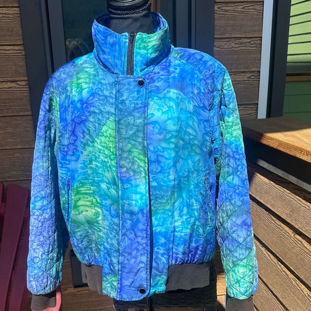 Silk Vintage Bomber Jacket Size Large EUROPE ELLEN’S DESIGNS 100% Silk Hand Dyed